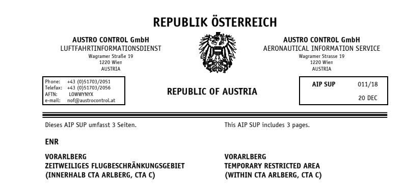 VORARLBERG ZEITWEILIGES FLUGBESCHRÄNKUNGSGEBIET